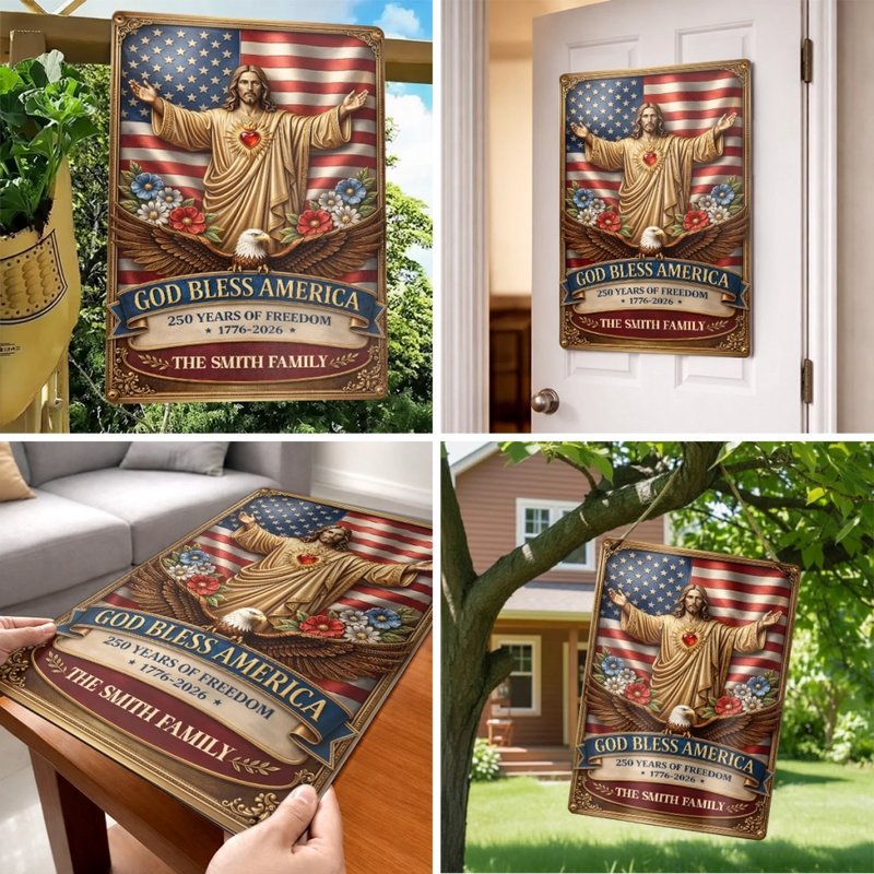 Custom Home Decor Metal Sign - Personalized America 250th Anniversary Gifts For Mom, Dad, Brother, Sister, Kids - Built On Freedom, Led By Love