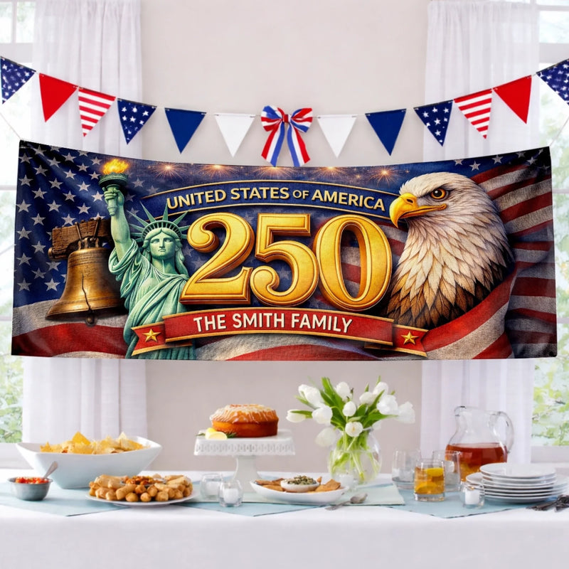 Custom Polyester Outdoor Banner - Personalized America 250th Anniversary Gifts For Mom, Dad, Brother, Sister, Kids - Celebrating 250 Years