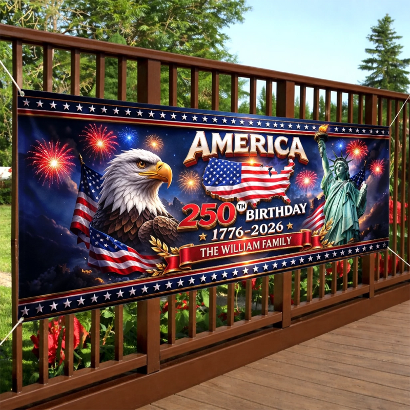 Custom Polyester Outdoor Banner - Personalized America 250th Anniversary Gifts For Mom, Dad, Brother, Sister, Kids - United In Freedom