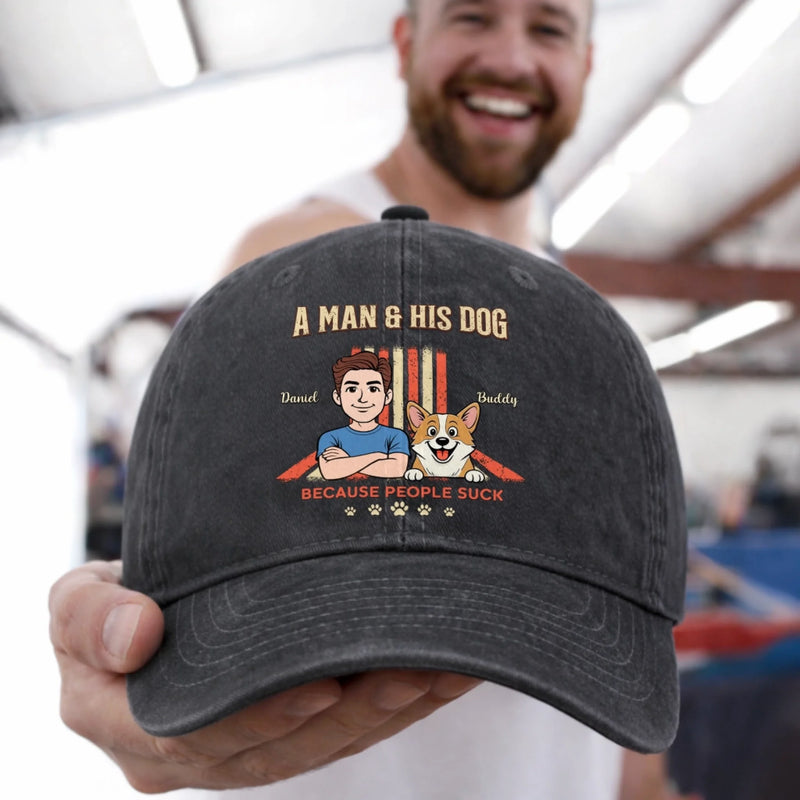 Custom Vintage Washed Denim Baseball Cap - Personalized Birthday Gifts For Dog Lovers, Dog Dad And Mom - Easily Distracted By Dogs