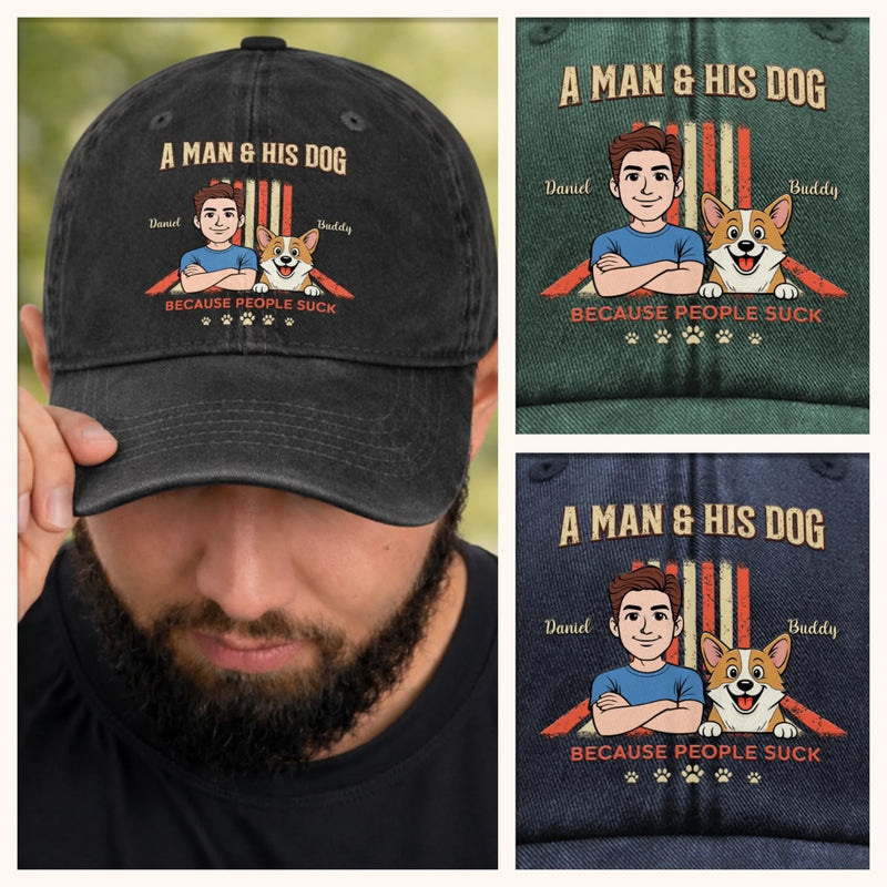 Custom Vintage Washed Denim Baseball Cap - Personalized Birthday Gifts For Dog Lovers, Dog Dad And Mom - Easily Distracted By Dogs