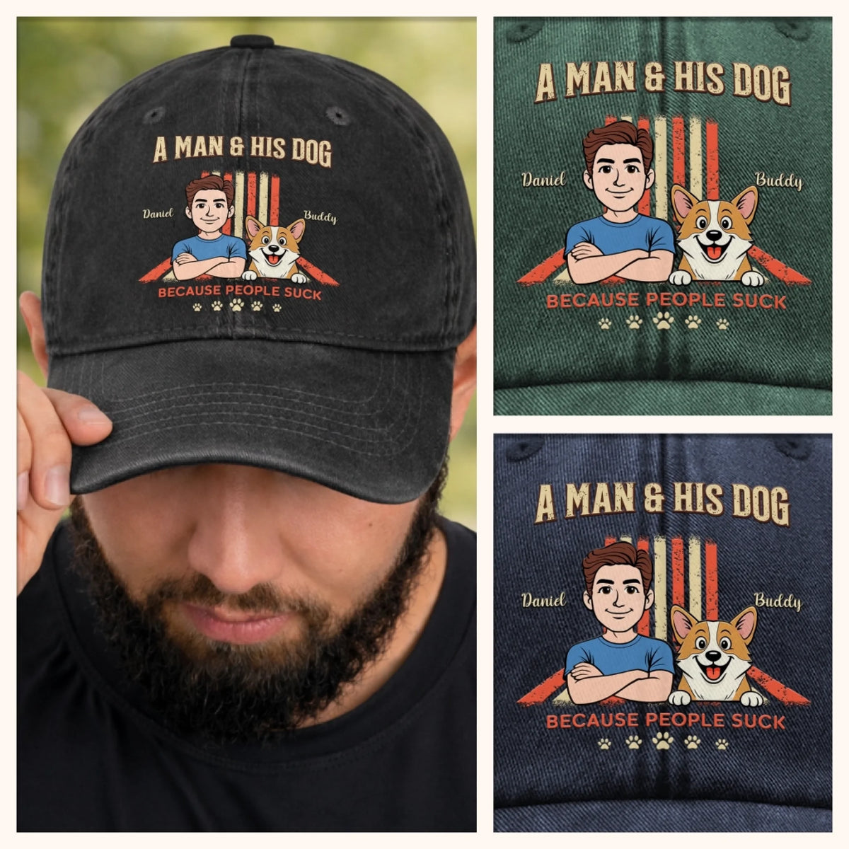 Custom Vintage Washed Denim Baseball Cap - Personalized Birthday Gifts For Dog Lovers, Dog Dad And Mom - Easily Distracted By Dogs
