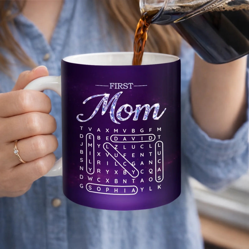 Custom Word Search Puzzle Mug - Personalized Mother's Day Birthday Gifts For Mom, Grandma - Mom First, Grandma Forever