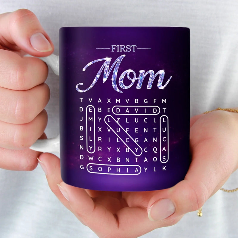 Custom Word Search Puzzle Mug - Personalized Mother's Day Birthday Gifts For Mom, Grandma - Mom First, Grandma Forever