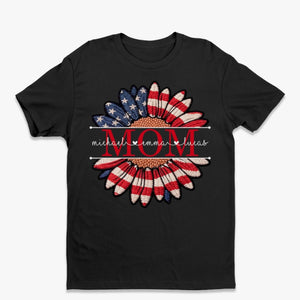 Custom Faux Embroidery Unisex T-shirt, Premium T-shirt, Hoodie - Personalized Mother's Day Birthday Gifts For Mom, Grandma - Patriotic Petals, Mama Pride