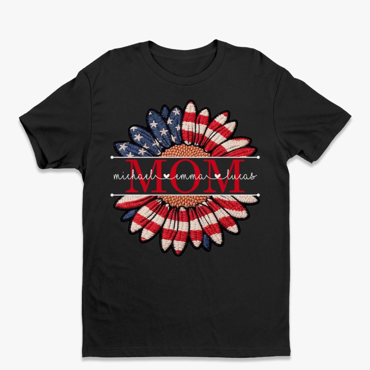 Custom Faux Embroidery Unisex T-shirt, Premium T-shirt, Hoodie - Personalized Mother's Day Birthday Gifts For Mom, Grandma - Patriotic Petals, Mama Pride