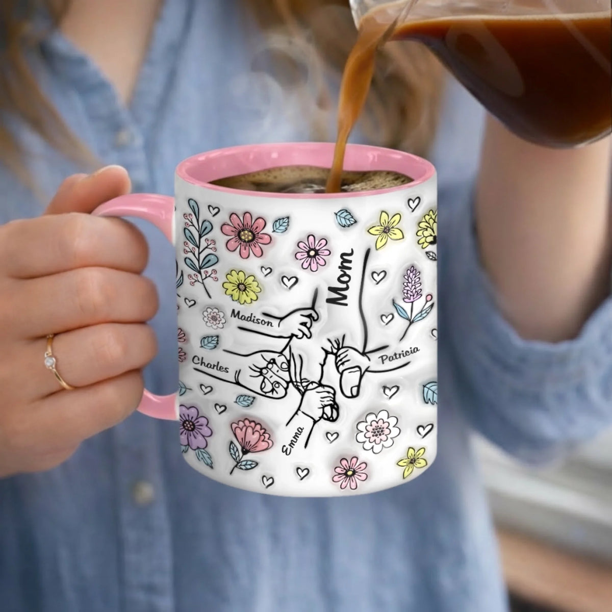 Custom 3D Inflated Effect Printed Accent Mug - Personalized Mother's Day Gifts For Mom, Grandma - Holding Your Hand, Holding My Heart