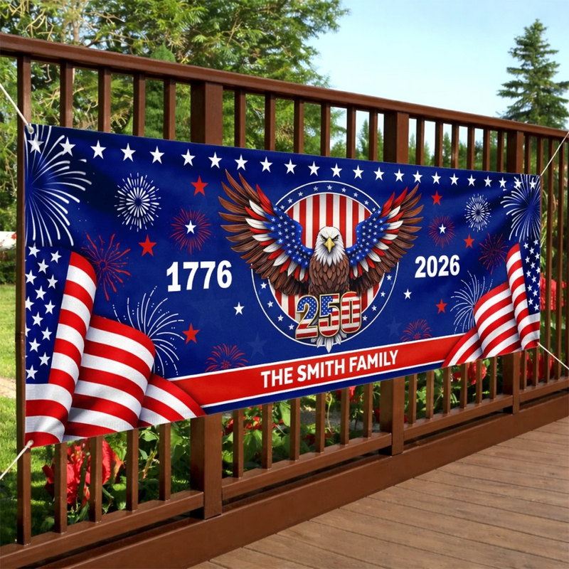Custom Horizontal Banner - Personalized America 250th Anniversary Gifts For Mom, Dad, Brother, Sister, Kids - Family Together Always