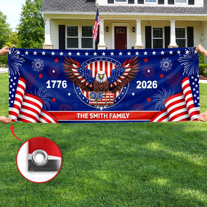 Custom Horizontal Banner - Personalized America 250th Anniversary Gifts For Mom, Dad, Brother, Sister, Kids - Family Together Always