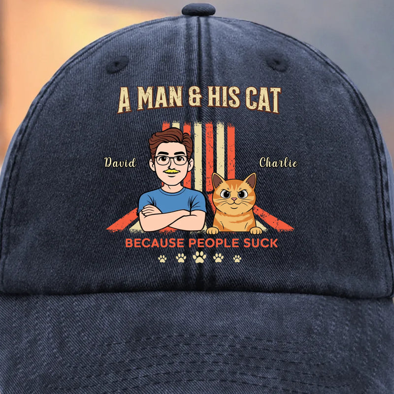 Custom Vintage Washed Denim Baseball Cap - Personalized Birthday Gifts For Cat Lovers, Cat Mom And Dad - My Cat Is My Boss