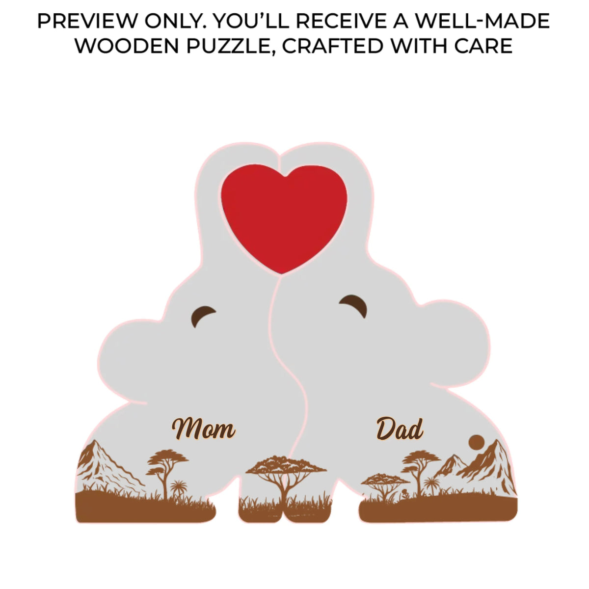 Custom Elephant Shaped Wooden Art Puzzle - Personalized Mother's Day Birthday Gifts For Mom, Dad, Brother, Sister, Kids - Side By Side, Heart To Heart