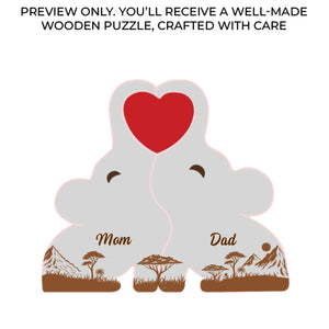 Custom Elephant Shaped Wooden Art Puzzle - Personalized Mother's Day Birthday Gifts For Mom, Dad, Brother, Sister, Kids - Side By Side, Heart To Heart