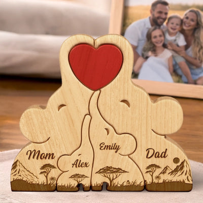 Custom Elephant Shaped Wooden Art Puzzle - Personalized Mother's Day Birthday Gifts For Mom, Dad, Brother, Sister, Kids - Side By Side, Heart To Heart