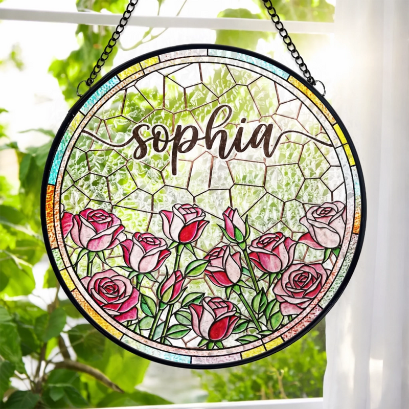 Custom Stained Glass Window Hanging Suncatcher - Personalized Birthday Gifts For Women, Daughters, Besties, Sisters, BFF - Where Flowers And Memories Shine