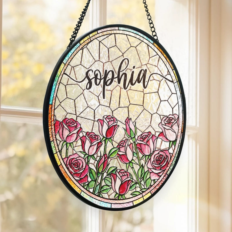 Custom Stained Glass Window Hanging Suncatcher - Personalized Birthday Gifts For Women, Daughters, Besties, Sisters, BFF - Where Flowers And Memories Shine