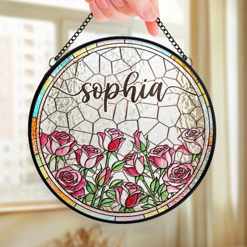 Custom Stained Glass Window Hanging Suncatcher - Personalized Birthday Gifts For Women, Daughters, Besties, Sisters, BFF - Where Flowers And Memories Shine