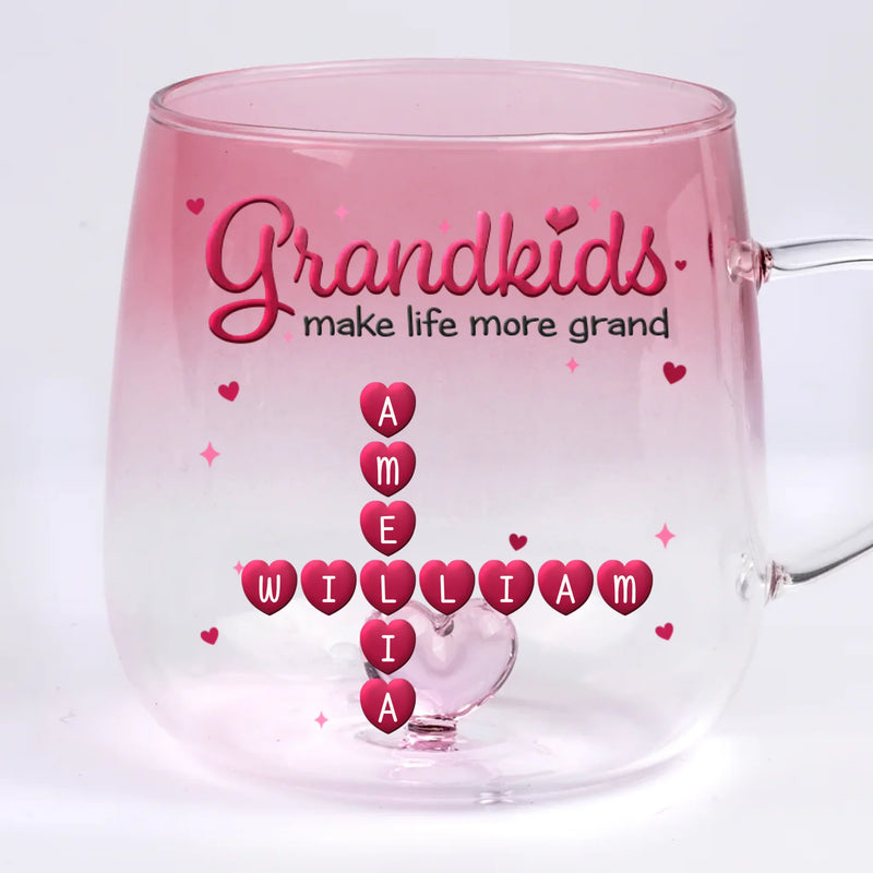 Custom Scrabble Gradient Glass Mug - Personalized Mother's Day Birthday Gifts For Mom, Grandma - Love Multiplied By Grandkids