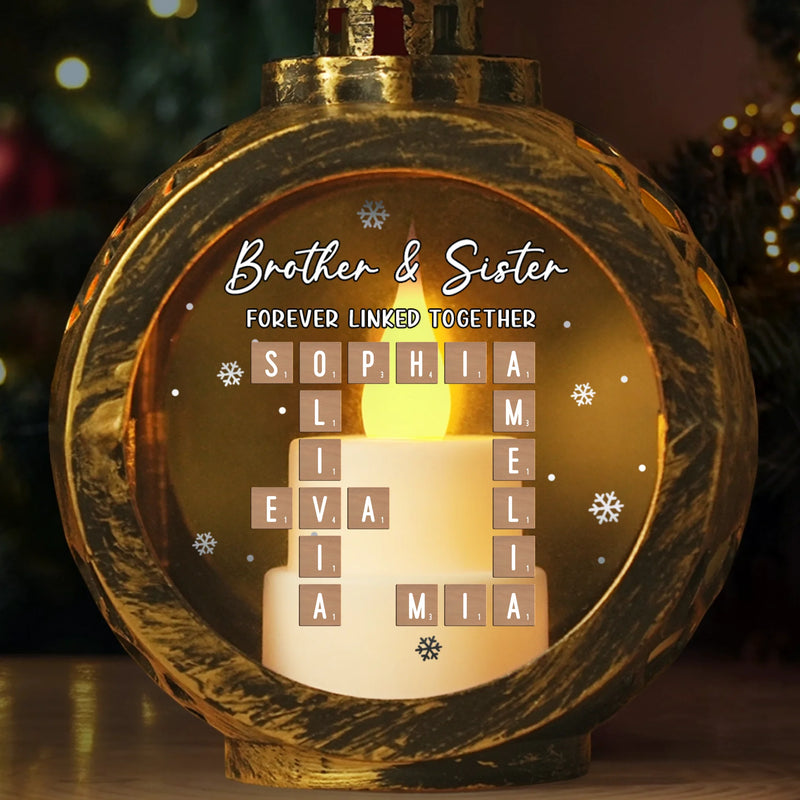 Custom Scrabble Candlelight Lantern Ornament - Personalized Christmas Birthday Gifts For Brother, Sister - Lit By Love Held By Time