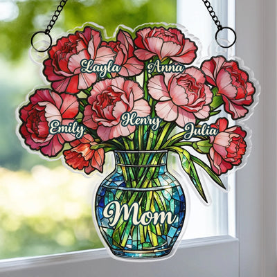 Custom Window Hanging Suncatcher Ornament - Personalized Mother's Day Birthday Gifts For Mom, Grandma - Her Flowers Forever Bloom