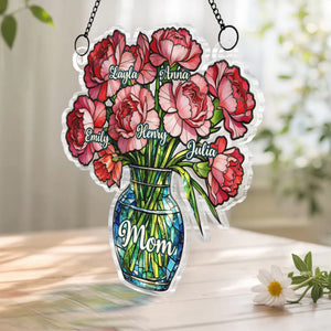 Custom Window Hanging Suncatcher Ornament - Personalized Mother's Day Birthday Gifts For Mom, Grandma - Her Flowers Forever Bloom