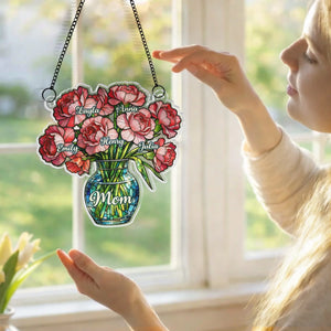 Custom Window Hanging Suncatcher Ornament - Personalized Mother's Day Birthday Gifts For Mom, Grandma - Her Flowers Forever Bloom