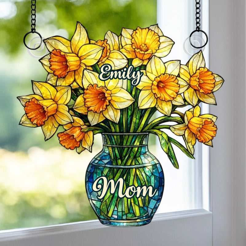Custom Window Hanging Suncatcher Ornament - Personalized Mother's Day Birthday Gifts For Mom, Grandma - Her Flowers Forever Bloom