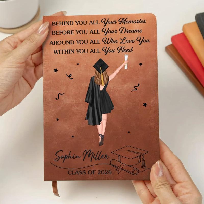 Custom Leather Writing Journal - Personalized Graduation Gifts For Him, Her - The Future Is Written By You