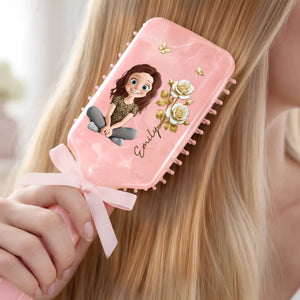 Custom Birth Month Flower Paddle Hair Brush - Personalized Thank You Birthday Gifts For Her, Friends, Sisters, Daughters, Mother, Bridesmaid - Butterflies, Blooms And Beauty