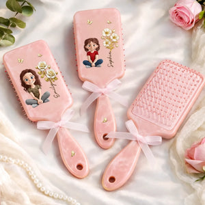 Custom Birth Month Flower Paddle Hair Brush - Personalized Thank You Birthday Gifts For Her, Friends, Sisters, Daughters, Mother, Bridesmaid - Butterflies, Blooms And Beauty