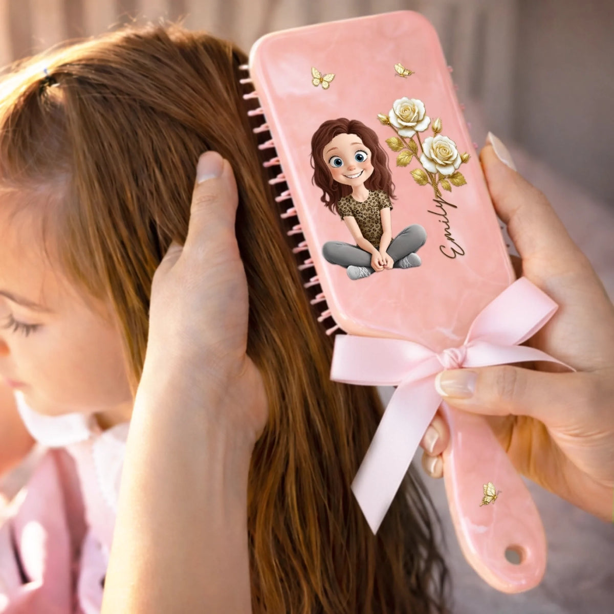 Custom Birth Month Flower Paddle Hair Brush - Personalized Thank You Birthday Gifts For Her, Friends, Sisters, Daughters, Mother, Bridesmaid - Butterflies, Blooms And Beauty
