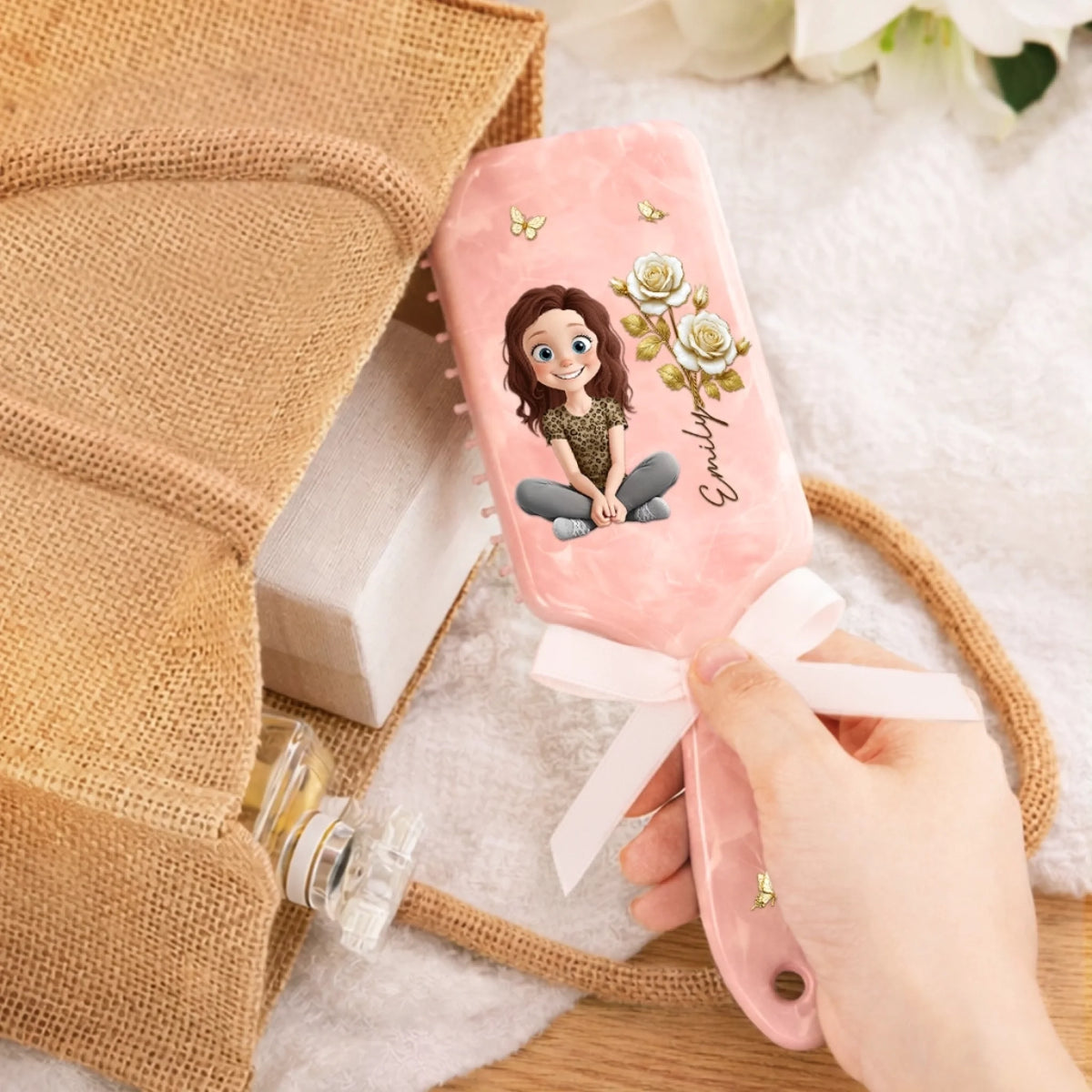 Custom Birth Month Flower Paddle Hair Brush - Personalized Thank You Birthday Gifts For Her, Friends, Sisters, Daughters, Mother, Bridesmaid - Butterflies, Blooms And Beauty