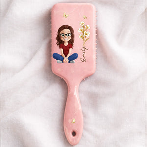 Custom Birth Month Flower Paddle Hair Brush - Personalized Thank You Birthday Gifts For Her, Friends, Sisters, Daughters, Mother, Bridesmaid - Butterflies, Blooms And Beauty