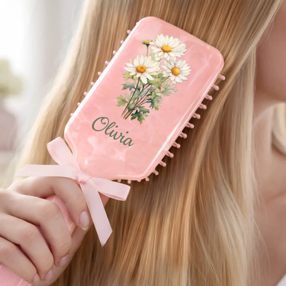 Custom Birth Month Flower Paddle Hair Brush - Personalized Thank You Graduation Birthday Gifts For Her, Friends, Sisters, Daughters, Mother, Bridesmaid - A Touch Of Floral Charm
