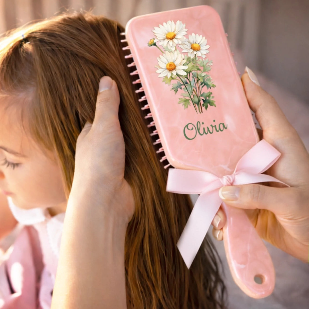 Custom Birth Month Flower Paddle Hair Brush - Personalized Thank You Graduation Birthday Gifts For Her, Friends, Sisters, Daughters, Mother, Bridesmaid - A Touch Of Floral Charm