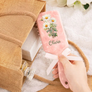 Custom Birth Month Flower Paddle Hair Brush - Personalized Thank You Graduation Birthday Gifts For Her, Friends, Sisters, Daughters, Mother, Bridesmaid - A Touch Of Floral Charm