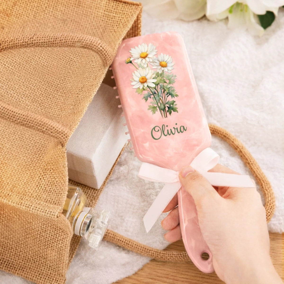 Custom Birth Month Flower Paddle Hair Brush - Personalized Thank You Graduation Birthday Gifts For Her, Friends, Sisters, Daughters, Mother, Bridesmaid - A Touch Of Floral Charm