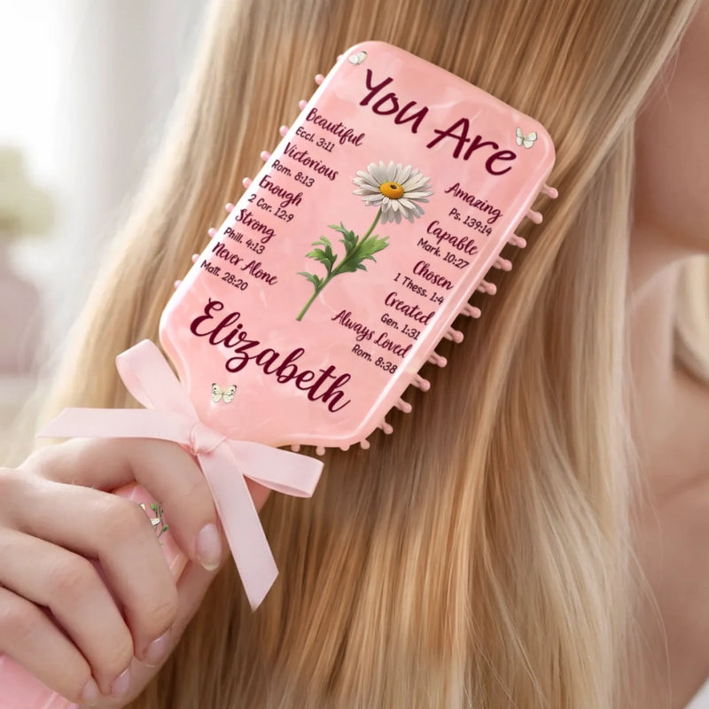 Custom Birth Month Flower Paddle Hair Brush - Personalized Affirmation Gifts For Women, Besties, Sisters, BFF - Gentle, Strong And Chosen