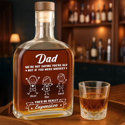 Custom Whiskey Bottle - Personalized Father's Day Birthday Gifts For Dad, Grandpa - Dad Always Leads With Love