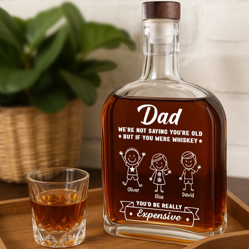 Custom Liquor Decanter - Personalized Father's Day Birthday Gifts For Dad, Grandpa - Dad Always Leads With Love