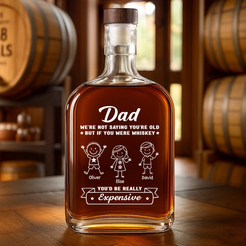 Custom Liquor Decanter - Personalized Father's Day Birthday Gifts For Dad, Grandpa - Dad Always Leads With Love