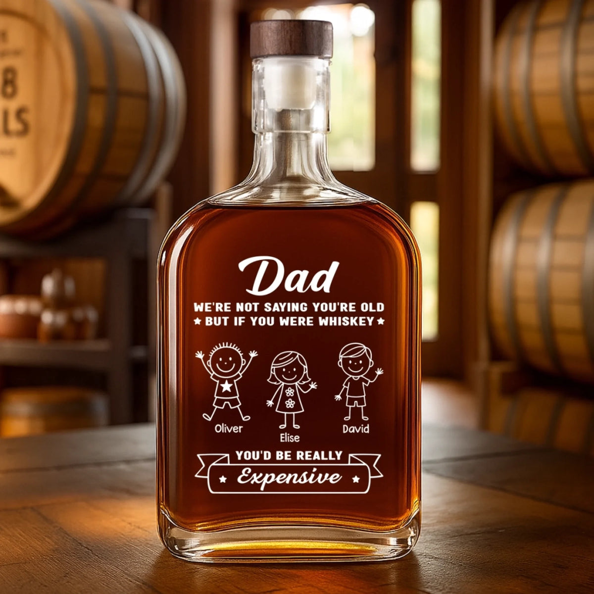 Custom Liquor Decanter - Personalized Father's Day Birthday Gifts For Dad, Grandpa - Dad Always Leads With Love