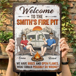 Custom Home Decor Metal Sign - Personalized Anniversary Wedding Camping Gifts For Campers, Husband And Wife, Him And Her - Welcome To Our Fire Pit