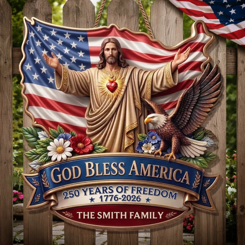Custom Wood Sign - Personalized America 250th Anniversary Gifts For Mom, Dad, Brother, Sister, Kids - God Bless America Forever