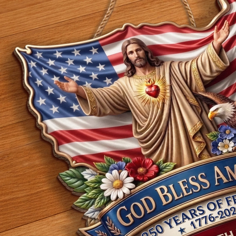 Custom Wood Sign - Personalized America 250th Anniversary Gifts For Mom, Dad, Brother, Sister, Kids - God Bless America Forever