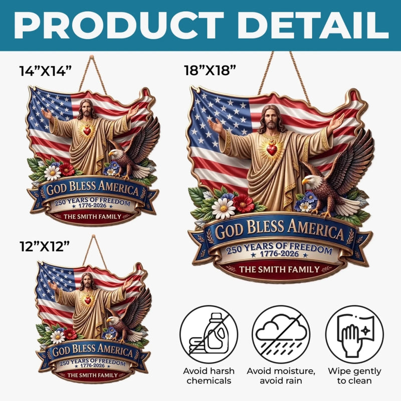 Custom Wood Sign - Personalized America 250th Anniversary Gifts For Mom, Dad, Brother, Sister, Kids - God Bless America Forever