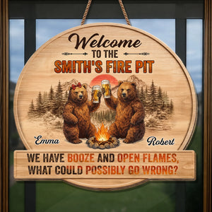 Custom Shaped Home Decor Wood Sign - Personalized Anniversary Wedding Camping Gifts For Campers, Husband And Wife, Him And Her - Booze And Open Flames