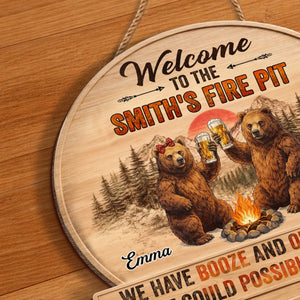 Custom Shaped Home Decor Wood Sign - Personalized Anniversary Wedding Camping Gifts For Campers, Husband And Wife, Him And Her - Booze And Open Flames