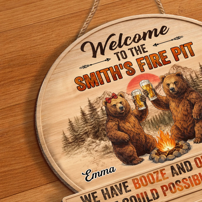Custom Shaped Home Decor Wood Sign - Personalized Anniversary Wedding Camping Gifts For Campers, Husband And Wife, Him And Her - Booze And Open Flames
