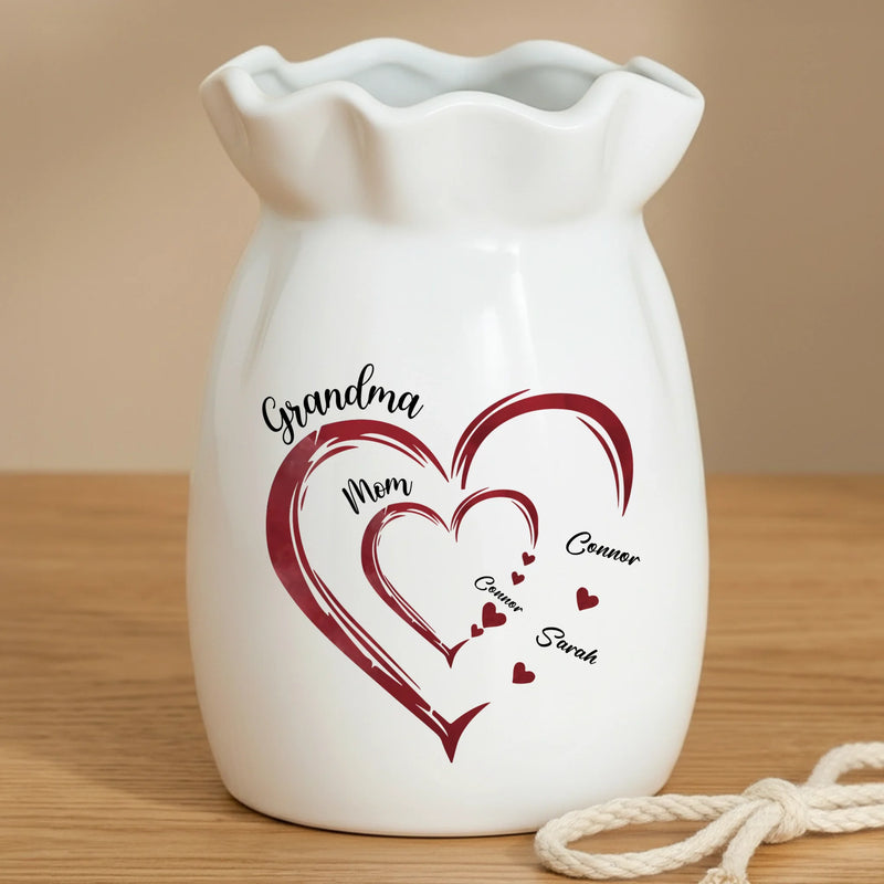 Custom Flower Vase With Ribbon - Personalized Mother's Day Birthday Gifts For Mom, Grandma - Where Family Love Begins