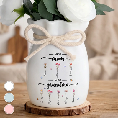 Custom Flower Vase With Ribbon - Personalized Mother's Day Birthday Gifts For Mom, Grandma - Her Love Bloomed Into Generations